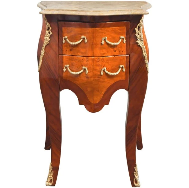2 Drawers Marquetry Bedside with Bron...