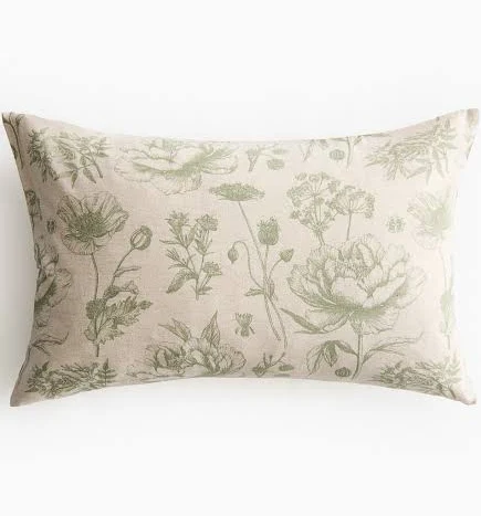 H&M Home Light Beige/Floral Linen-Ble...