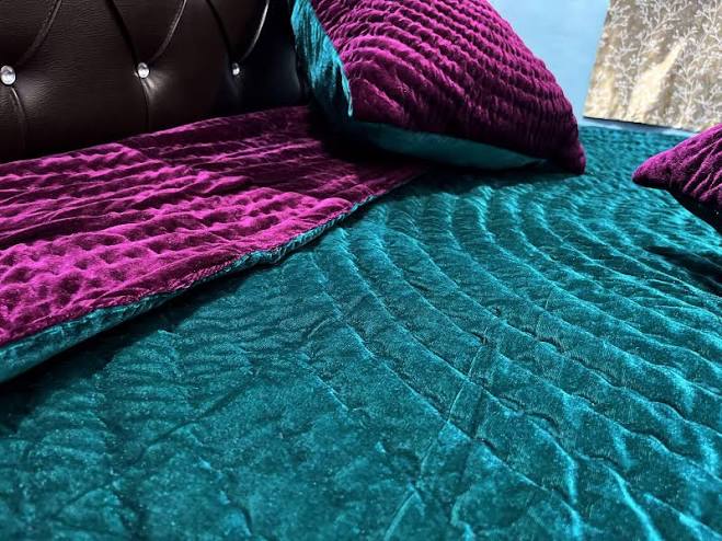 Wine Purple and Teal Velvet Quilt, Ha...