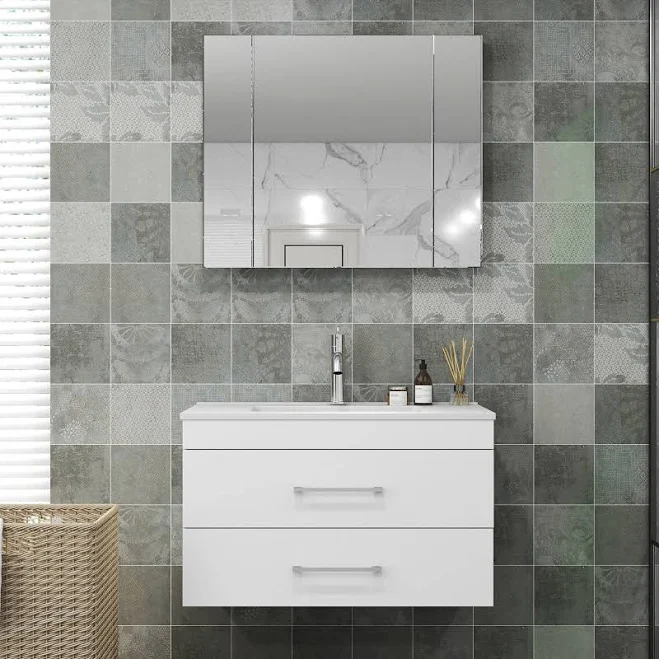 LUXEYARD 32-Inch White Gloss Wall-Mou...