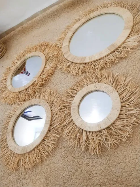 Handmade Raffia Sunburst Mirror: Boho...