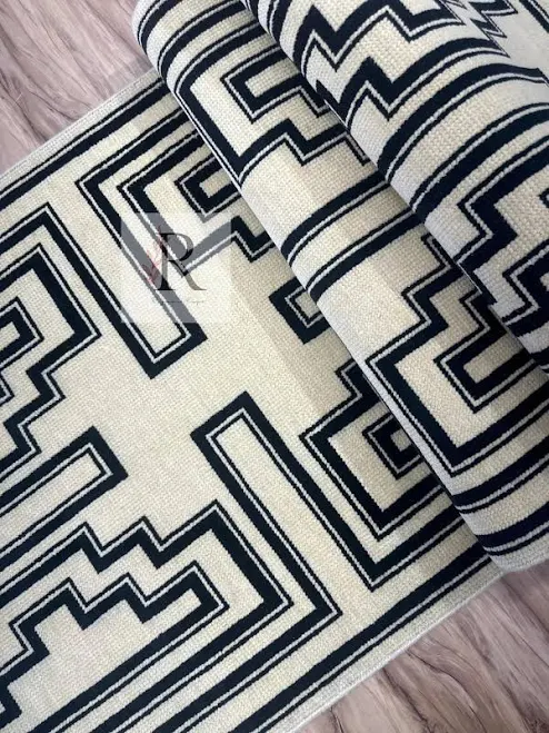 Modern Geometric Runner Rug | Black &...