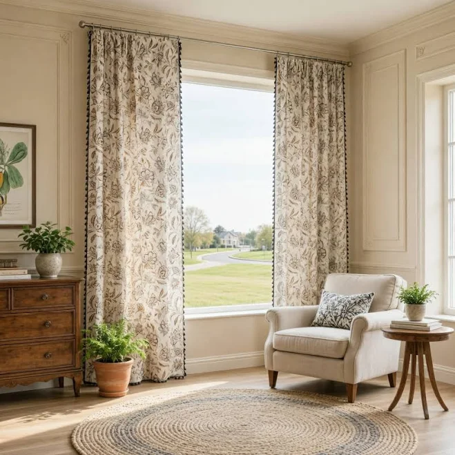 Rustic Off White Flower Curtains