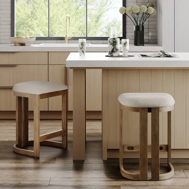 Barrel Wooden Backless Bar Stool Ligh...