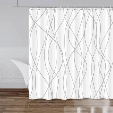 Grey and White Striped Fabric Shower ...