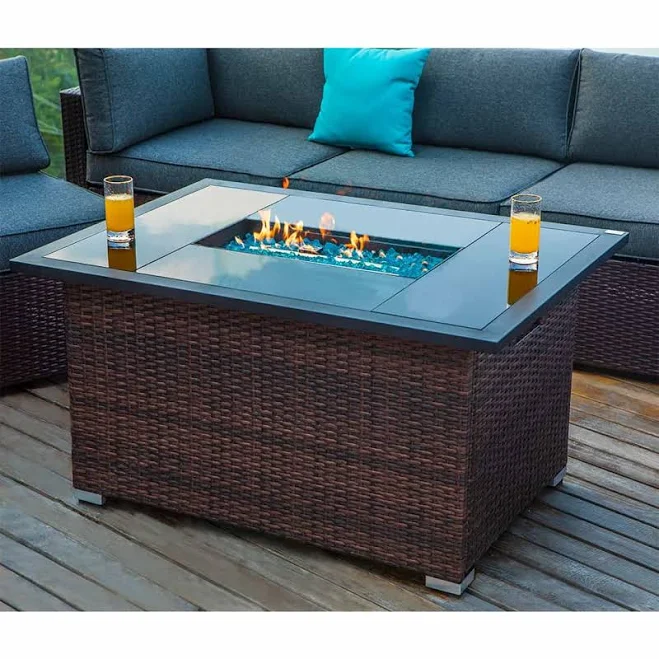 Pristine Wicker Rectangle Fire Pit wi...