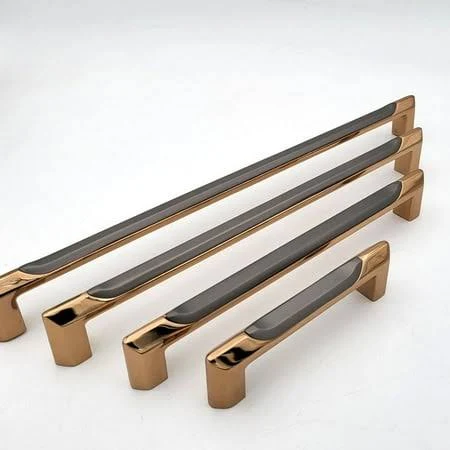 Modern Grey Gold Handles Pulls Cabine...