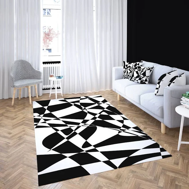 Black and White Geometric Rug: Modern...