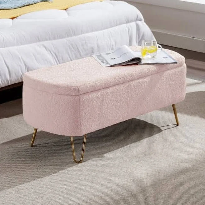 Gold Legs Storage Ottoman Bench