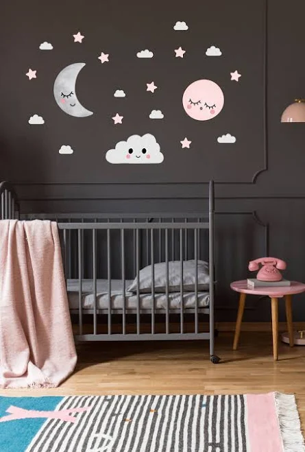 Pink Moon, Stars & Clouds Wall Decals...