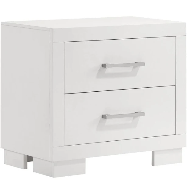 Sleek White 2-Drawer Wooden Nightstan...