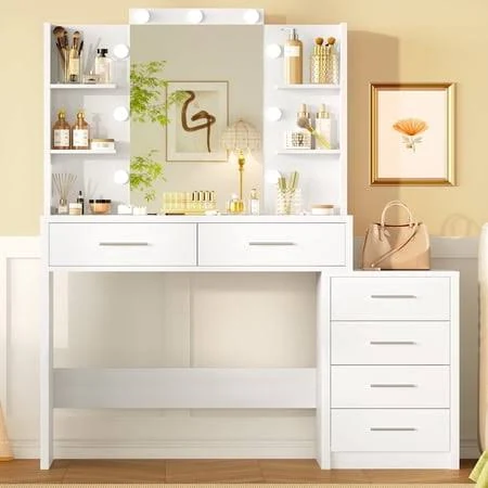 Usikey Large Vanity Desk with Mirror,...