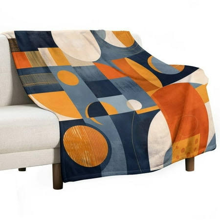 Blanket Navy Blue Burnt Orange Abstra...