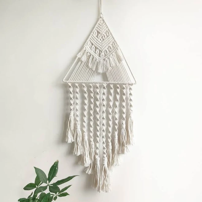 Boho Macrame Triangle Wall Hanging wi...