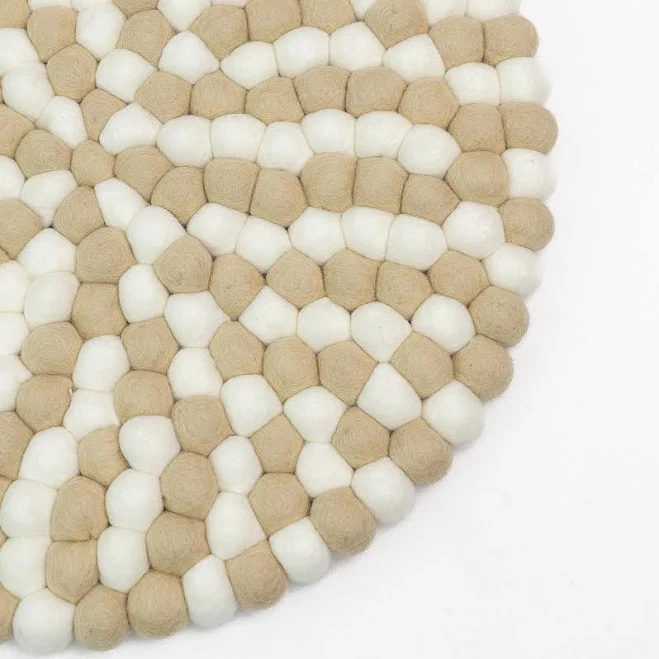 Chic Almond White Felt Ball Rug | Han...