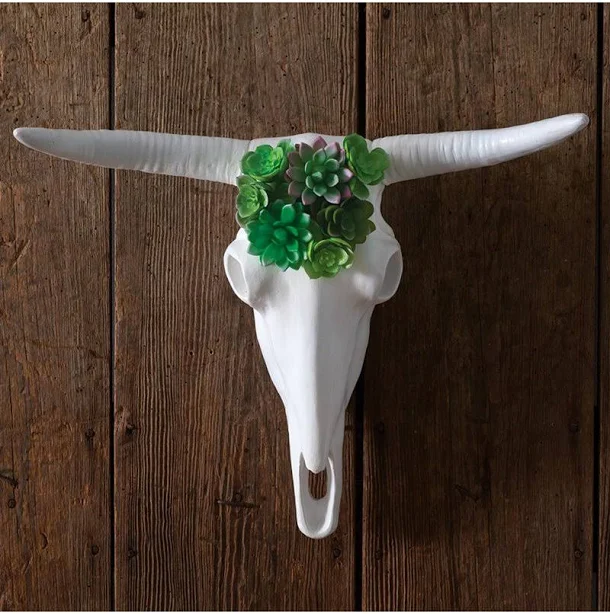 CTW Home Longhorn Skull Faux Succulents