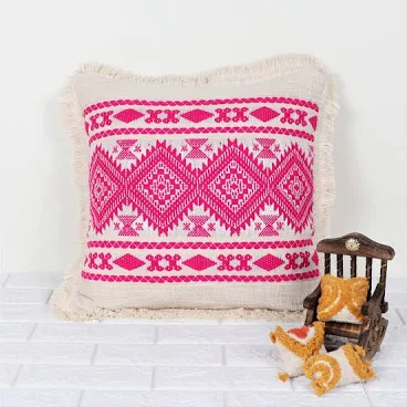 Handmade Pink & Cream Woven Fringe Pi...