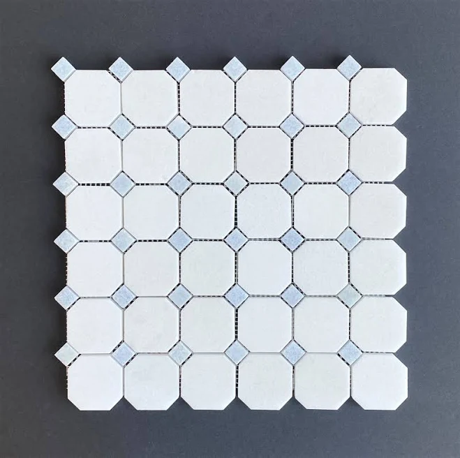Thassos White Octagon Blue Celeste Do...