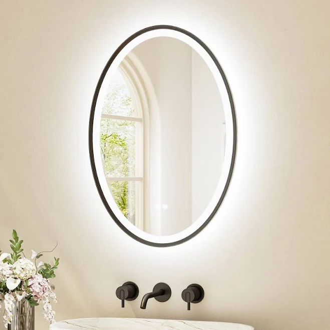 Brushed Gold Oval Framed Wall LED Bat...