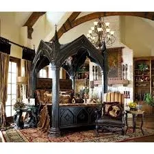 Gothic Cathedral Canopy Bed Velvet He...