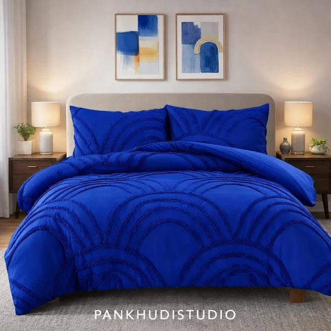 Royal Blue Tufted Duvet Cover , Textu...