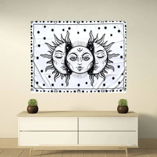 Sun Moon Tapestry, Black and White Ce...