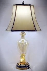 Vintage Table Lamp Amber Etched Glass...