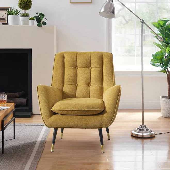 Art Leon Midcentury Yellow Velvet Clu...