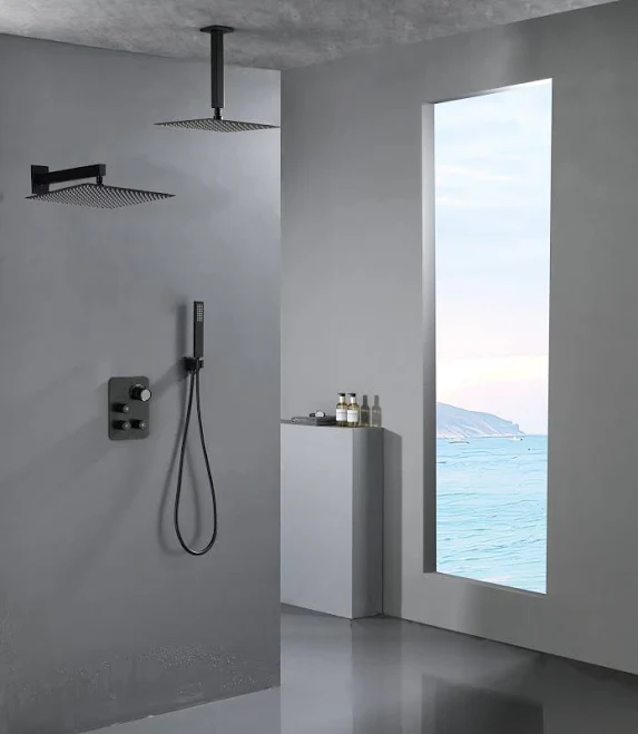 Matte Black Wall Mount Rainfall Showe...