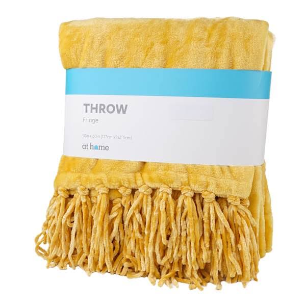 At Home Yellow Fringe Throw Blanket