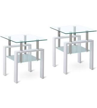 Set of 2 White Tempered Glass End Tab...
