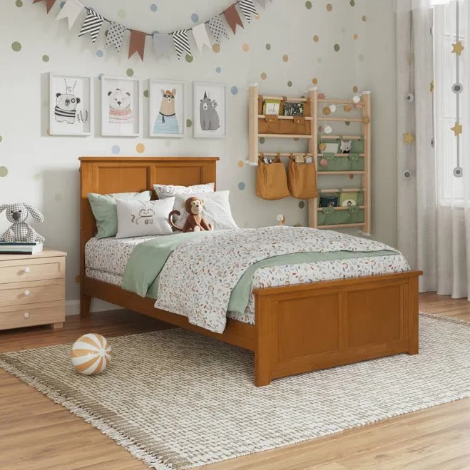 Amear Solid Wood Foundation Bed with ...
