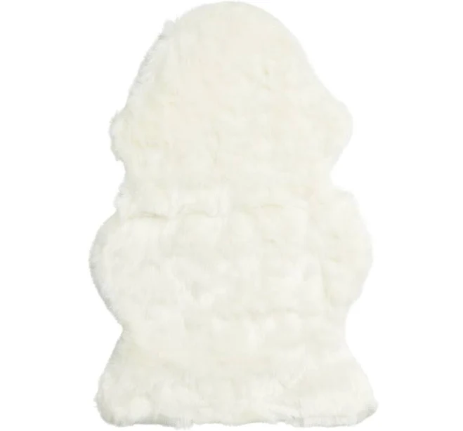 Ivory Faux Sheepskin Area Rug in Whit...