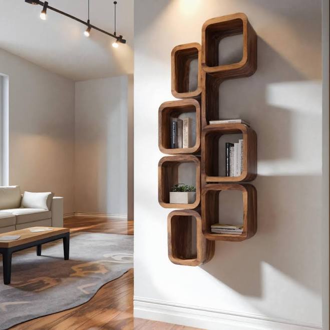 Modern Wall Mounted Bookshelf with Sq...