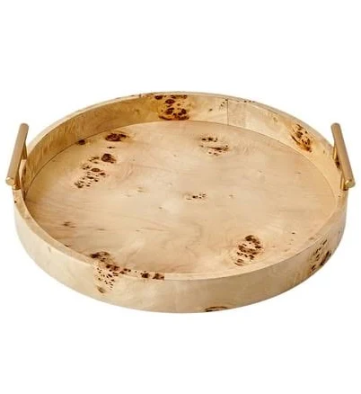Drew Barrymore Beautiful Round Burlwood Tabletop Tray