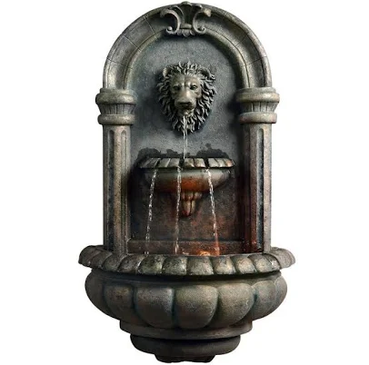Teamson Home 32 in. H Outdoor Tiered Lion Head Wall Fountain Pump with LED Light