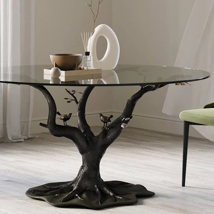 Enchanted Grove Dining Table – Hand-Forged Iron & Glass