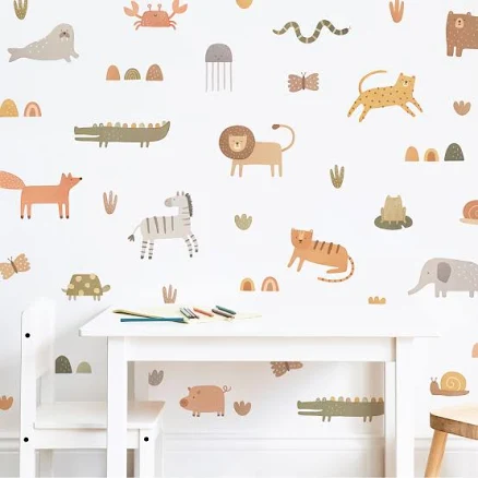 Wild World Fabric Wall Decal Set | Animal Decals Sample (2 Sample-Sized Decals)