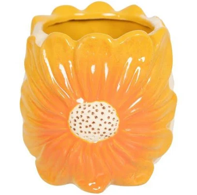 Small - Orange & Yellow Stoneware Floral Planter