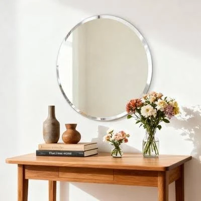 ARTLOGE 40cm Frameless Circle Mirror Round Bathroom Wall Mirror w/Beveled Edge