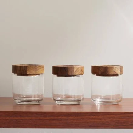 The Conran Shop Set of Three Glass and Teak Stacking Jars, 500ml - Clear