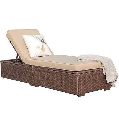 Outdoor Chaise Lounge Chair, All-Weather PE Wicker Patio Chairs Pool Lounge Chai