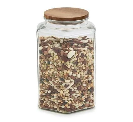 Mason Craft & More Large Glass Hexagon Design Canister with Acacia Wood Lid