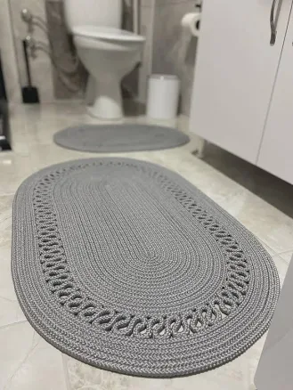 Braided Jute Bathroom Rug Set: Reversible Non-Slip Boho Bath Mats