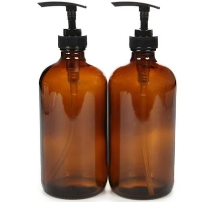 Vivaplex 2 Large 16 oz Amber Glass Bottles with Black Lotion Pumps