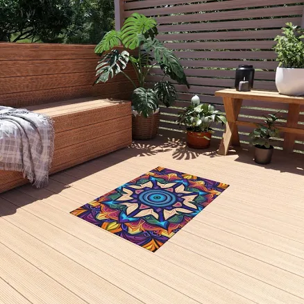 Bohemian Mandala Outdoor Rug: Vibrant Patio Area Mat