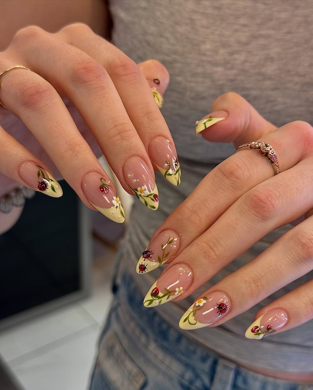 Garden Fresh Ladybug Almond French Tips
