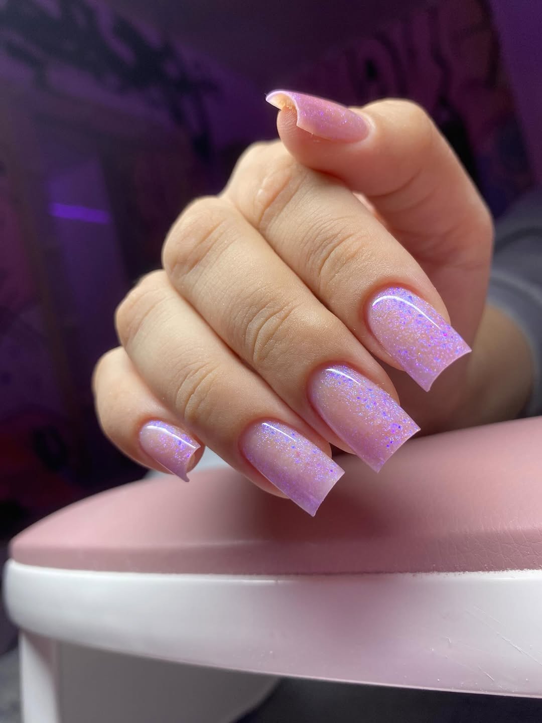 Dreamy Lavender Glitter Square Ombré Nails