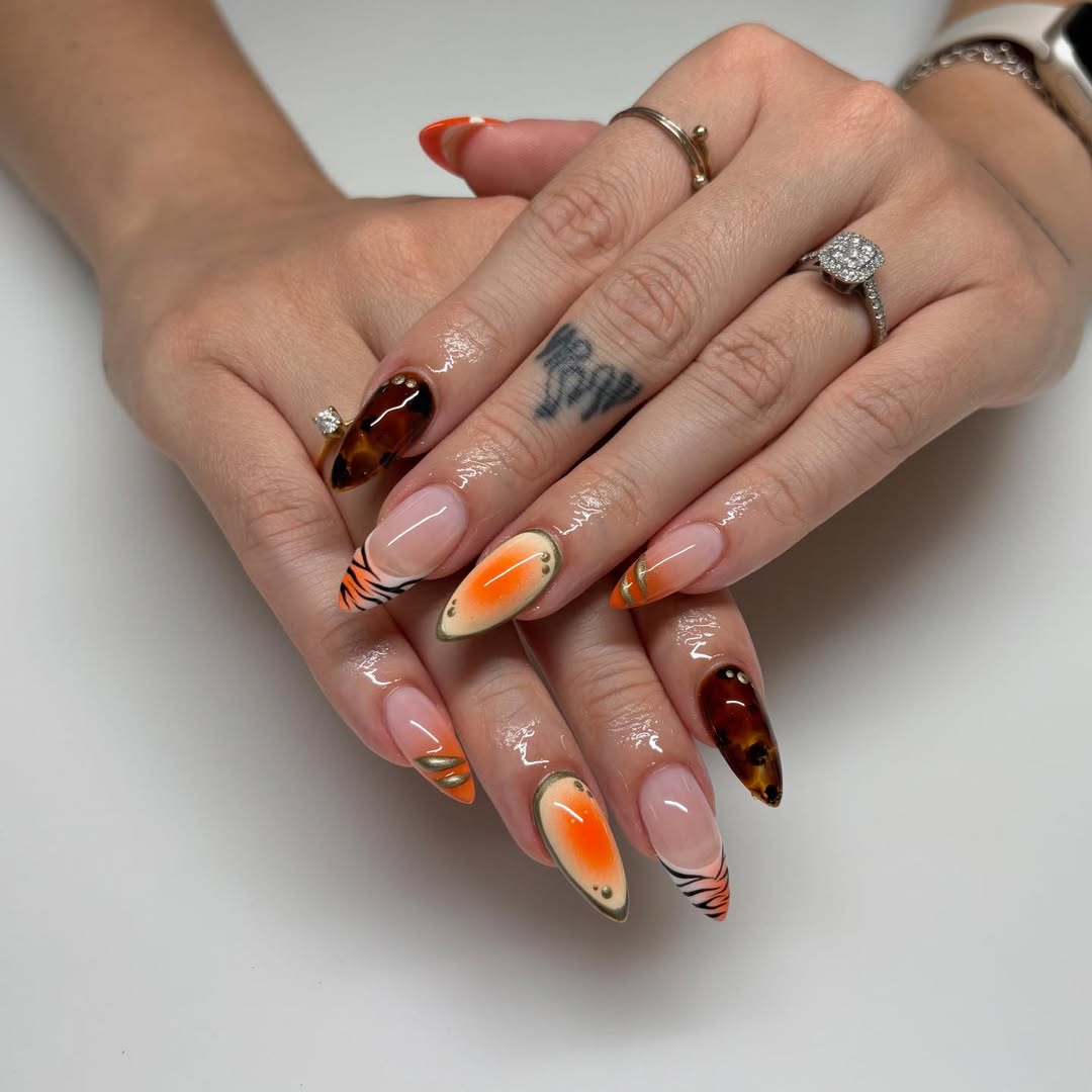 Summer Sunset Tortoiseshell Stiletto Nails