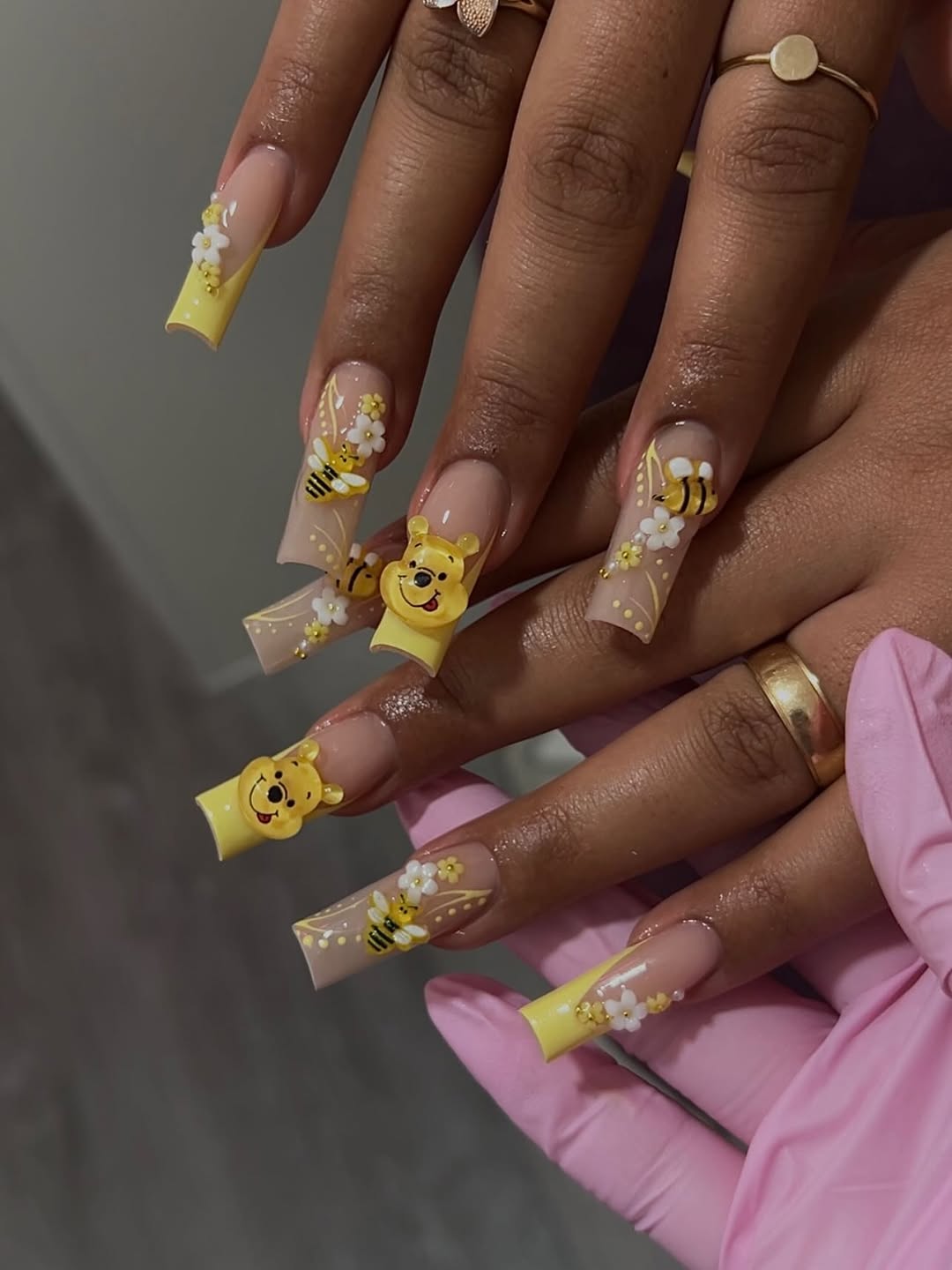 Whimsical Winnie the Pooh And Bee Nail Art